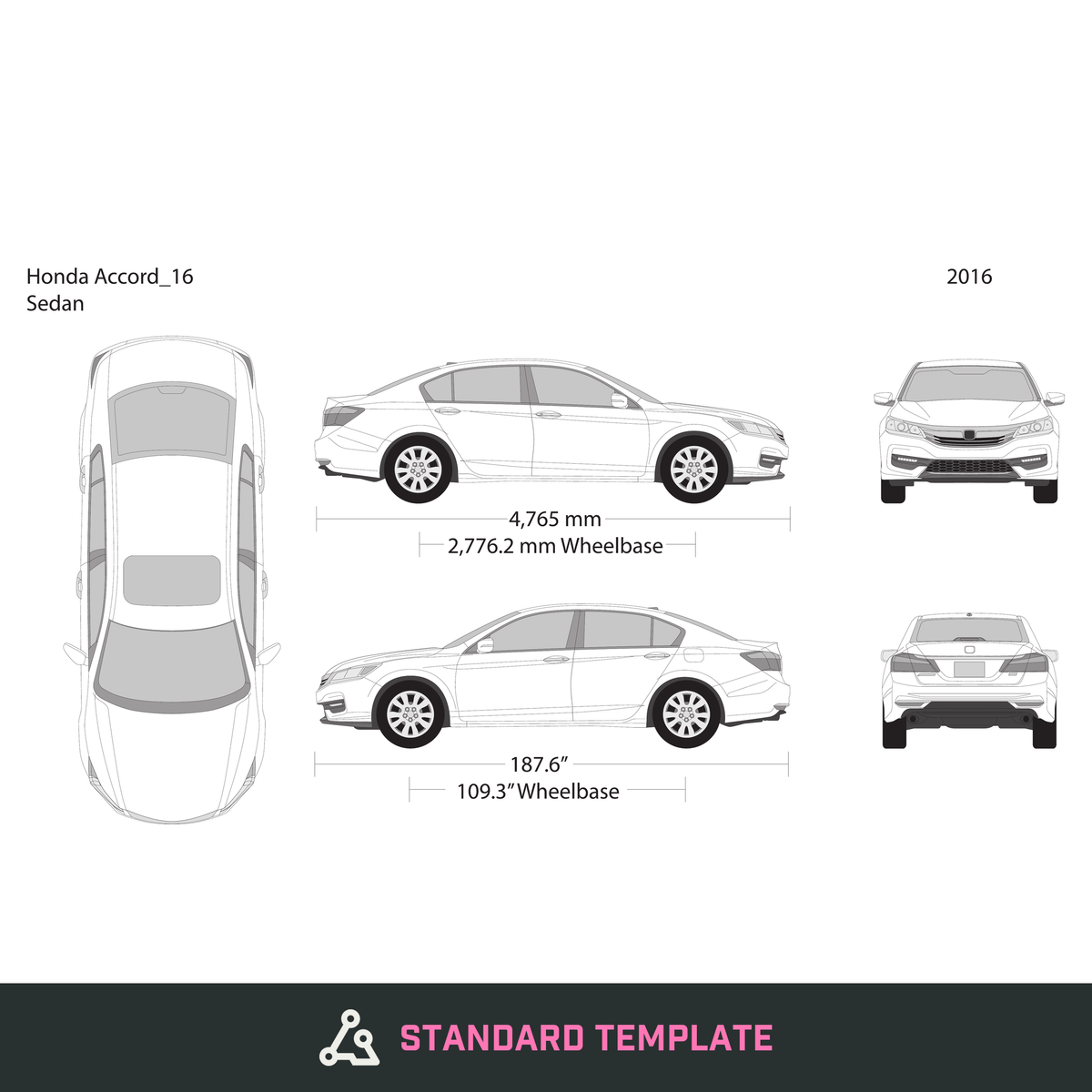 2016 Honda Accord Sedan vector wrap template, Design-Ready PDF - GravBase