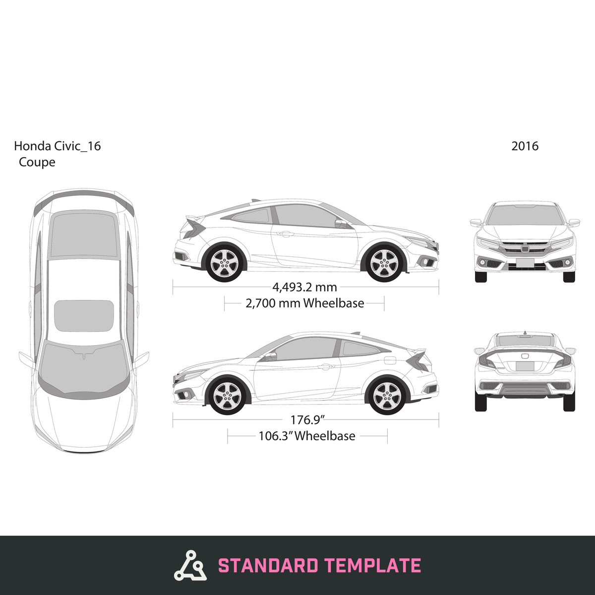 2016 Honda Civic Coupe vector wrap template, Design-Ready PDF - GravBase