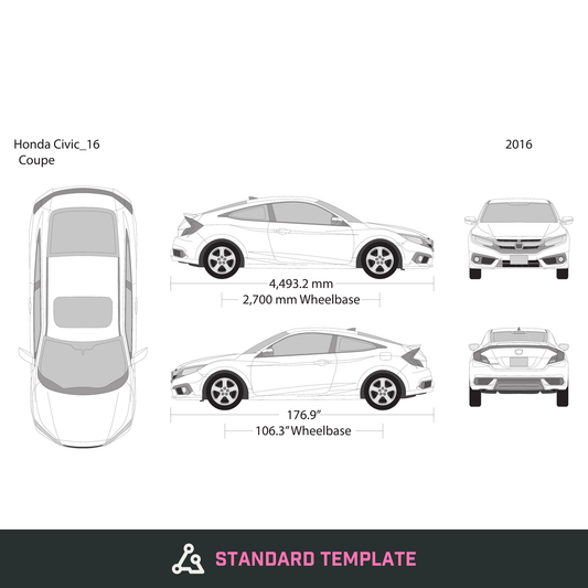 2016 Honda Civic Coupe vector wrap template, Design-Ready PDF - GravBase