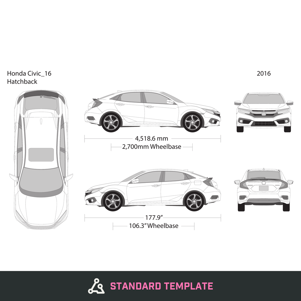 2016 Honda Civic Hatchback vector wrap template, Design-Ready PDF - GravBase