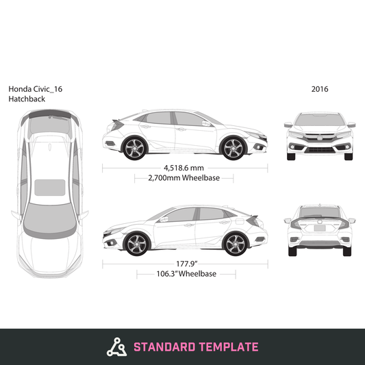 2016 Honda Civic Hatchback vector wrap template, Design-Ready PDF - GravBase