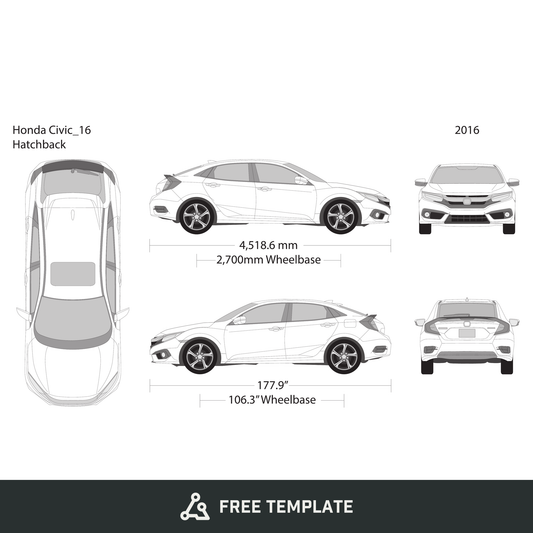 2016 Honda Civic Hatchback free vector vehicle wrap template - GravBase