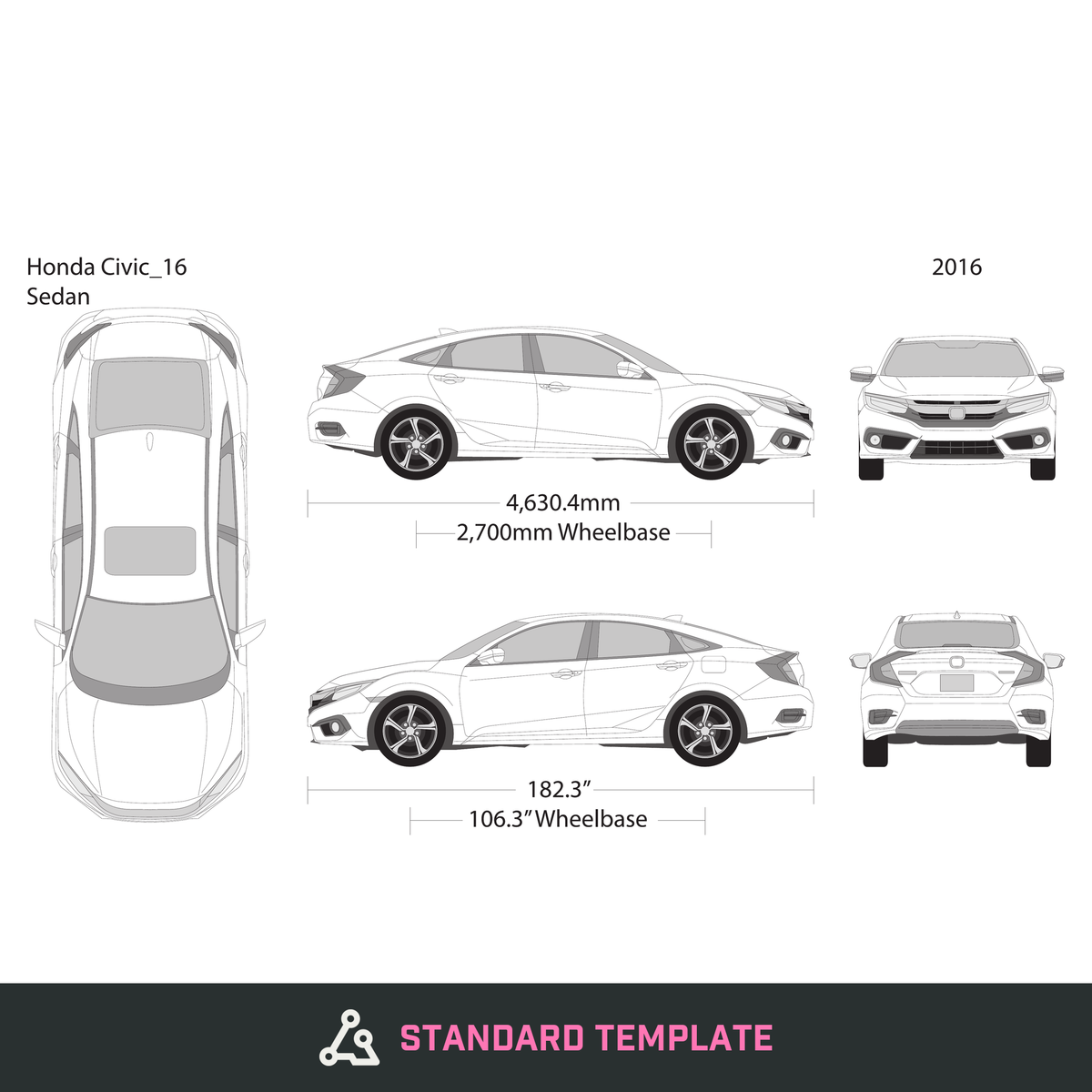 2016 Honda Civic Sedan vector wrap template, Design-Ready PDF - GravBase