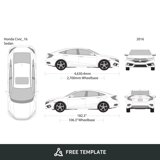 2016 Honda Civic Sedan free vector vehicle wrap template - GravBase