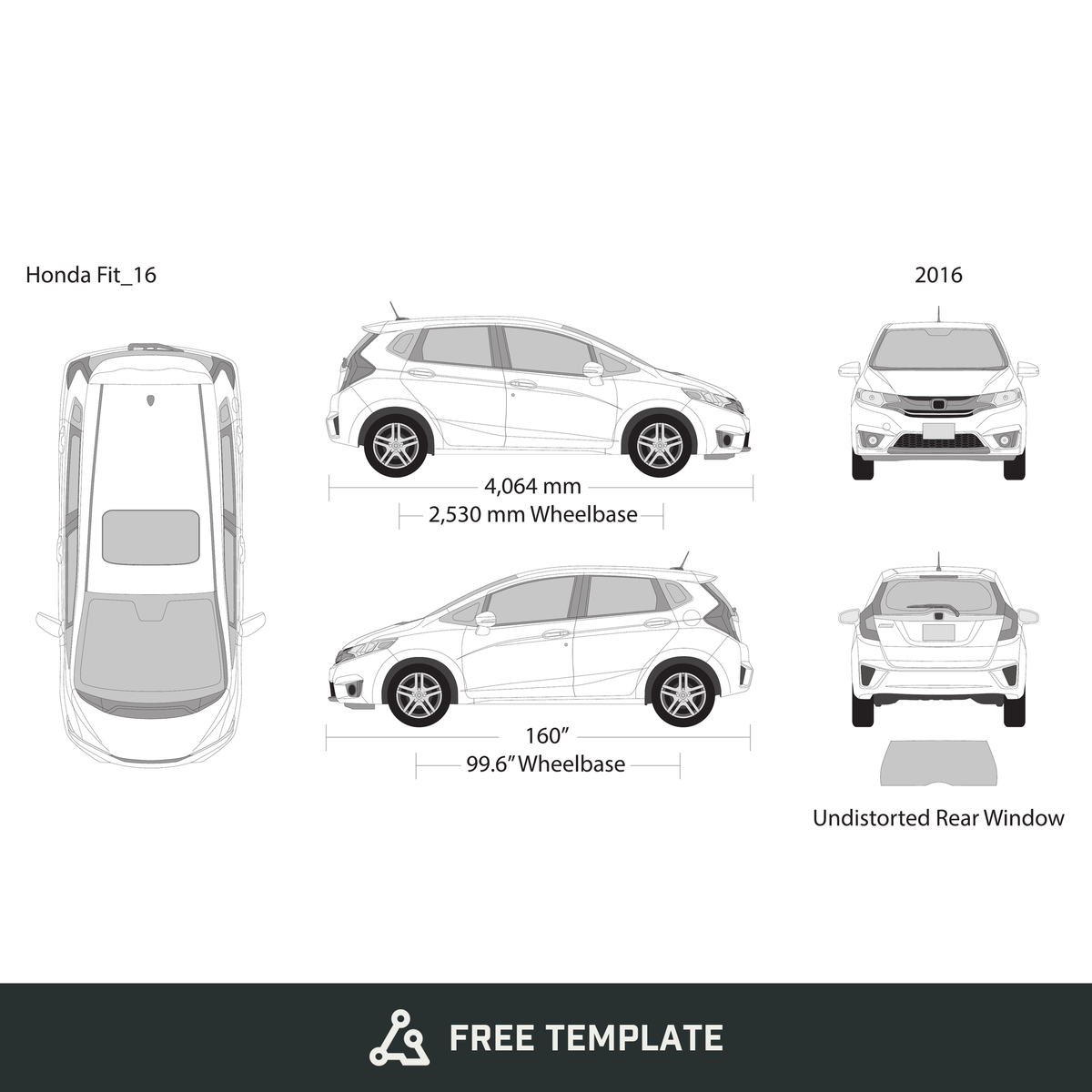 2016 Honda Fit free vector vehicle wrap template - GravBase