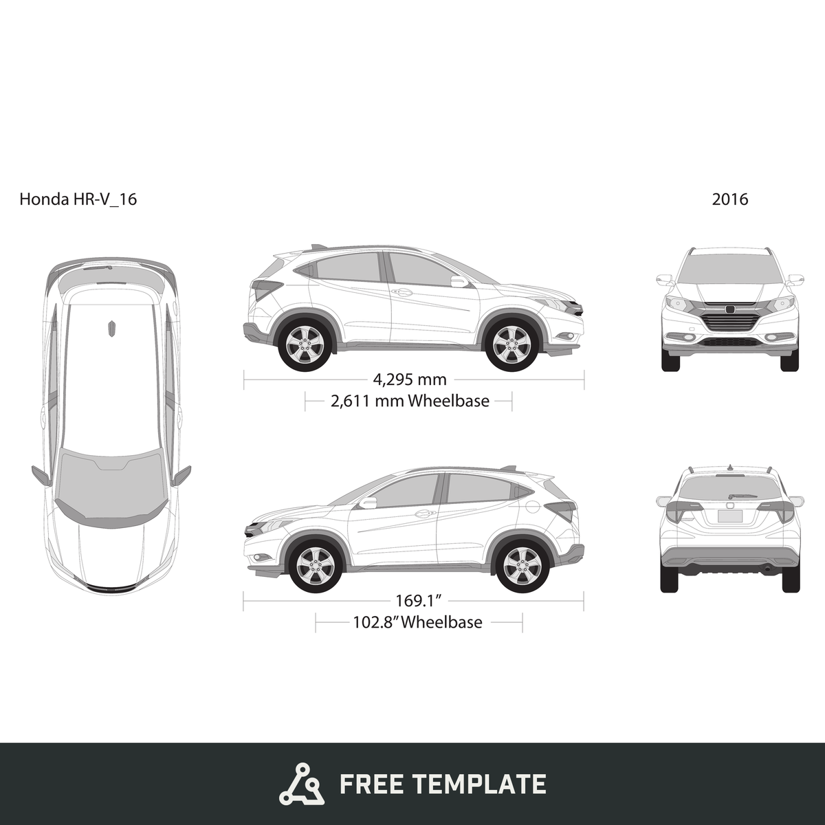 2016 Honda HR-V free vector vehicle wrap template - GravBase