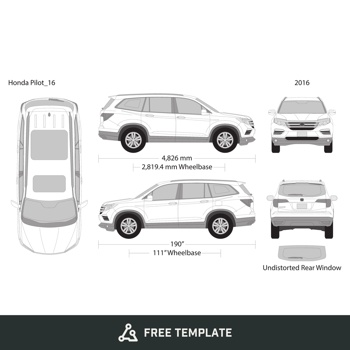 2016 Honda Pilot free vector vehicle wrap template - GravBase
