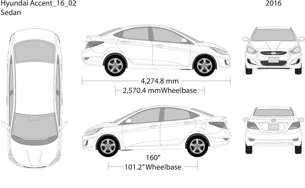 2016 Hyundai Accent Sedan Vector Wrap Template - GravBase