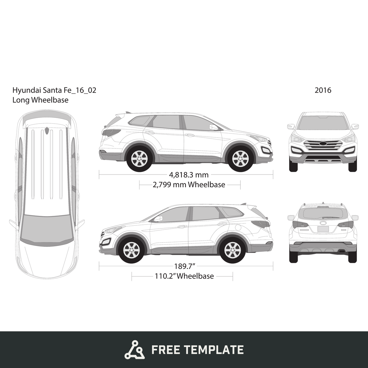 2016 Hyundai Santa Fe free vector vehicle wrap template - GravBase