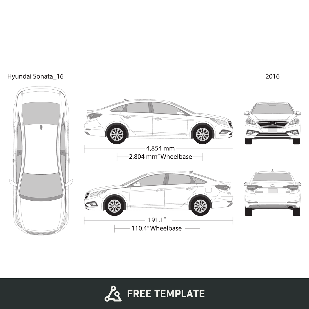 2016 Hyundai Sonata free vector vehicle wrap template - GravBase