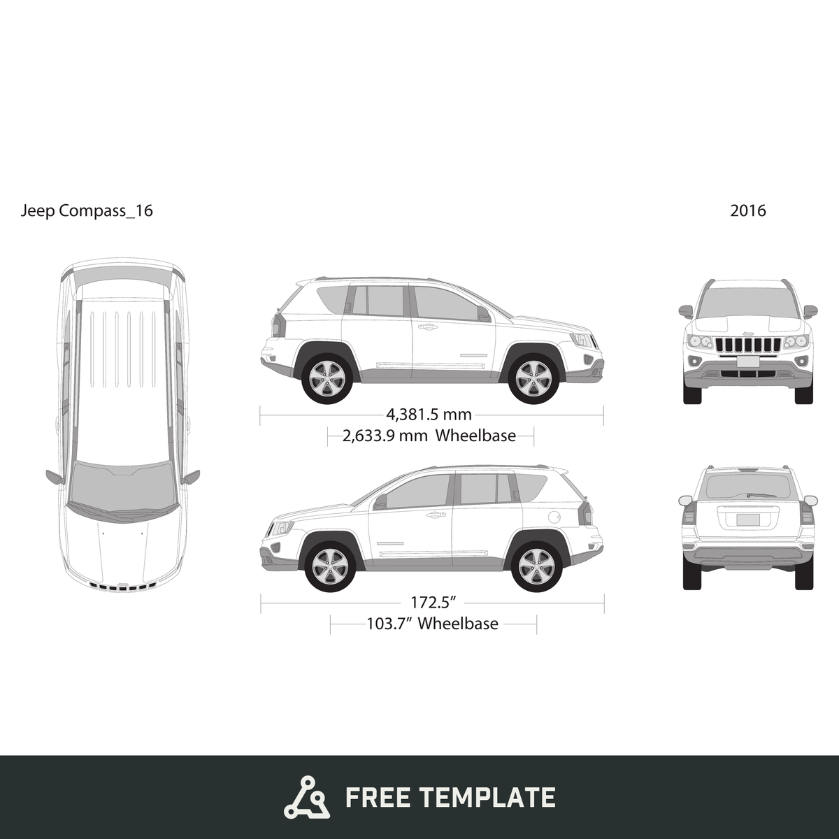 2016 Jeep Compass free vector vehicle wrap template - GravBase