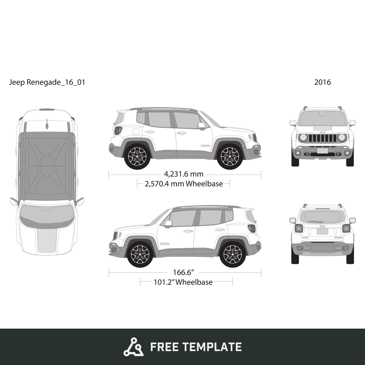 2016 Jeep Renegade free vector vehicle wrap template - GravBase