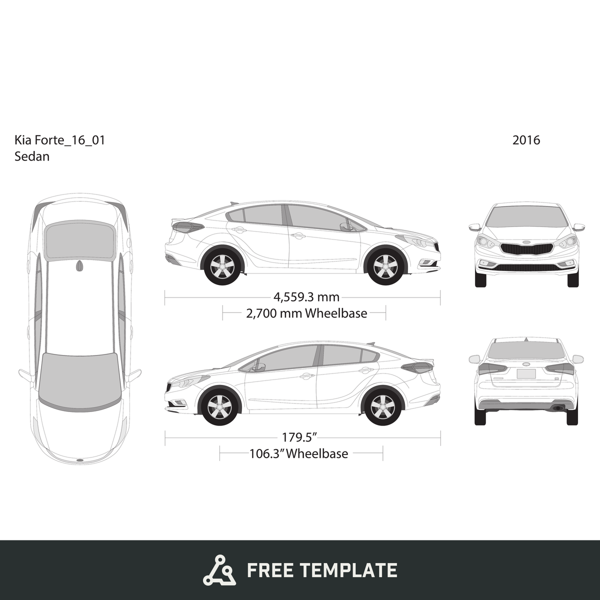 2016 Kia Forte free vector vehicle wrap template - GravBase