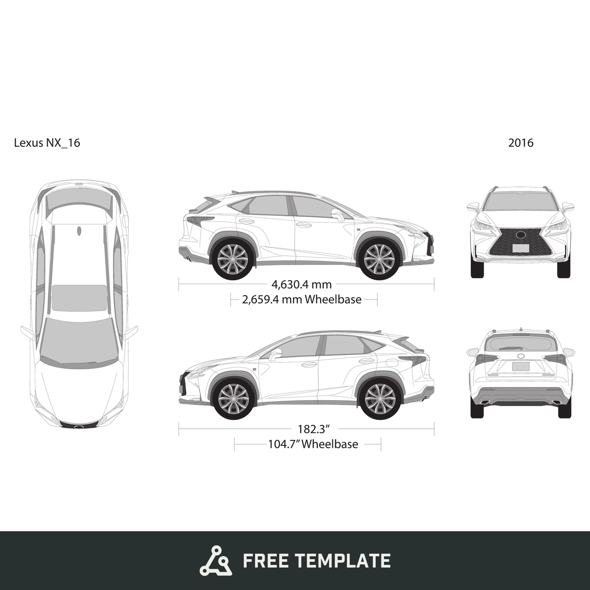 2016 Lexus NX free vector vehicle wrap template - GravBase