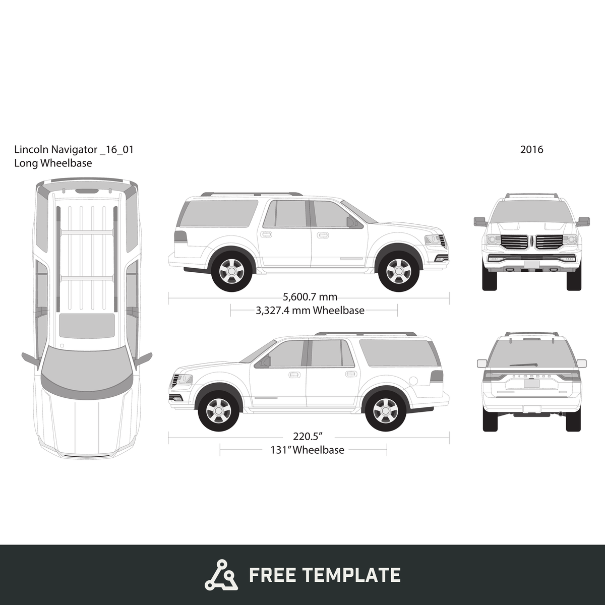 2016 Lincoln Navigator free vector vehicle wrap template - GravBase