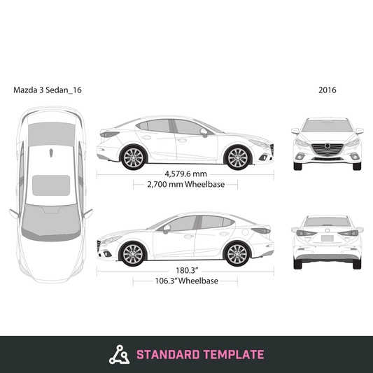 2016 Mazda 3 Sedan vector wrap template, Design-Ready PDF - GravBase