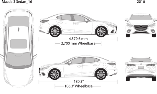 2016 Mazda 3 Sedan vector wrap template, Design-Ready PDF - GravBase