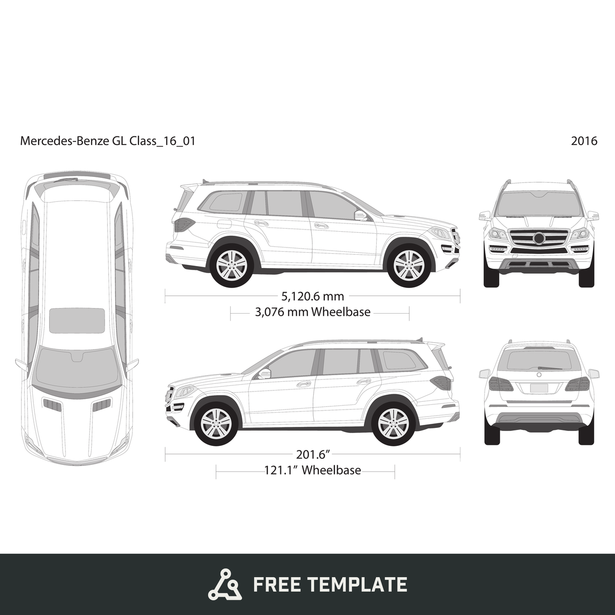 2016 Mercedes Gl-Class free vector vehicle wrap template - GravBase