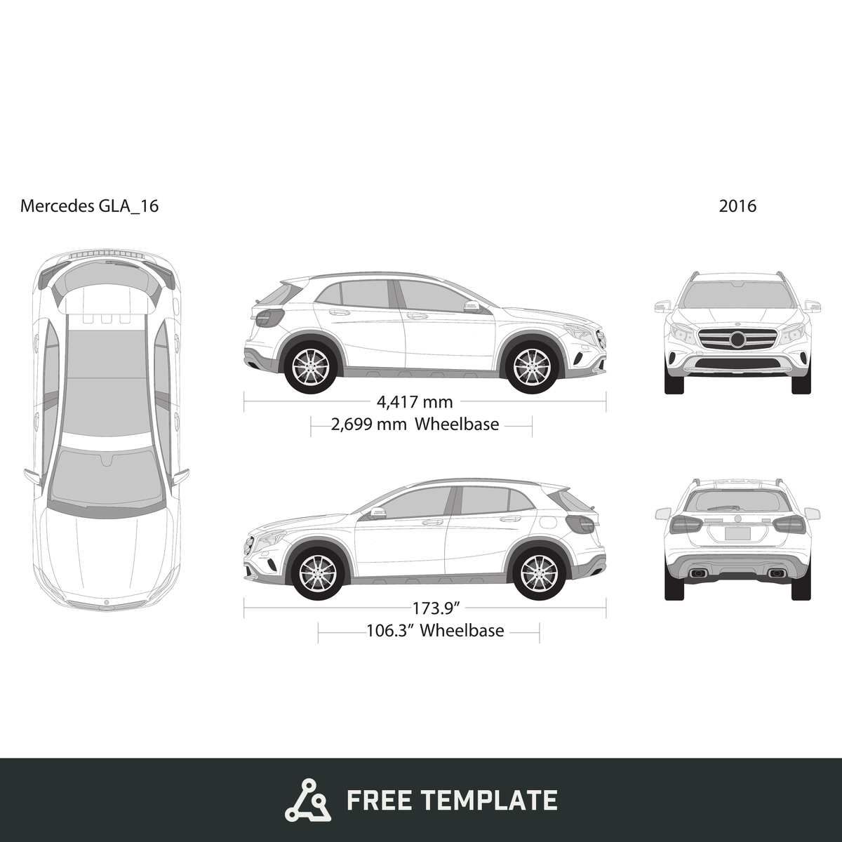 2016 Mercedes GLA free vector vehicle wrap template - GravBase