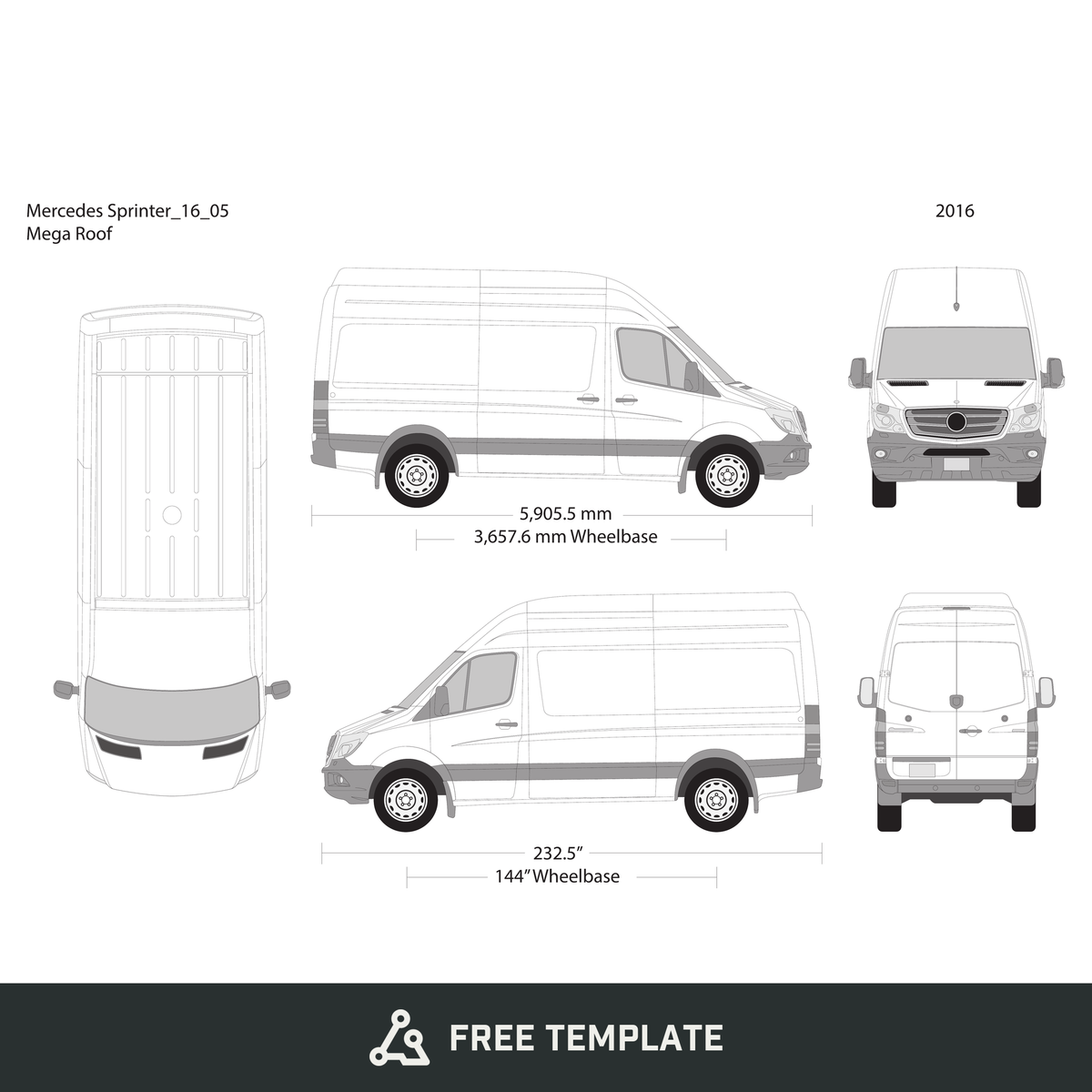 2016 Mercedes Sprinter free vector vehicle wrap template - GravBase