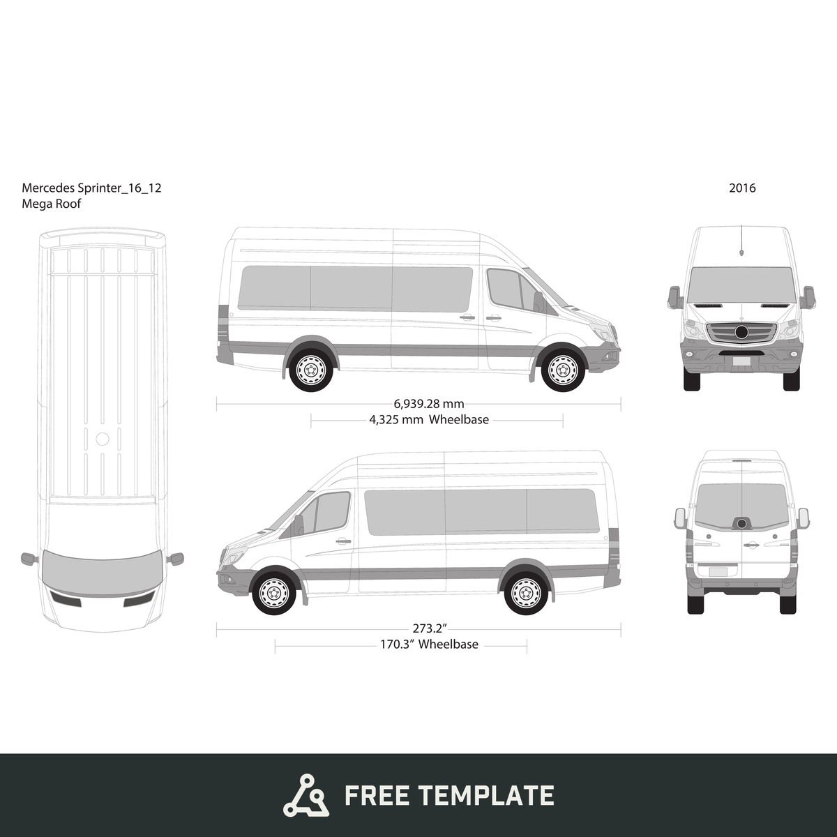 2016 Mercedes Sprinter free vector vehicle wrap template - GravBase