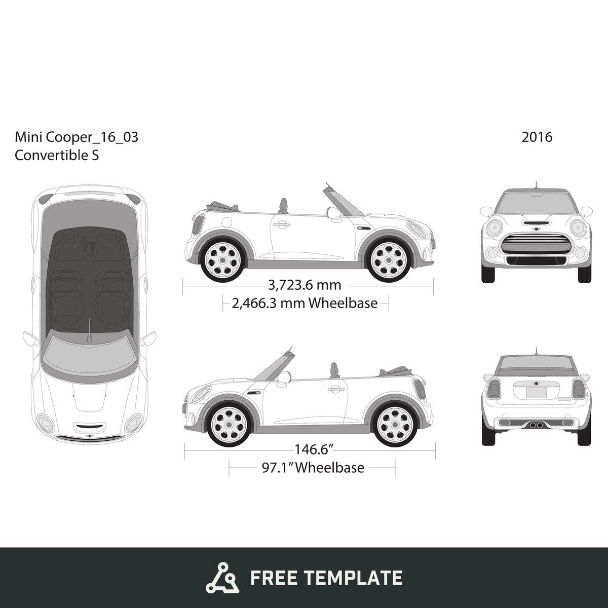 2016 Mini Cooper Mini Convertible free vector vehicle wrap template - GravBase