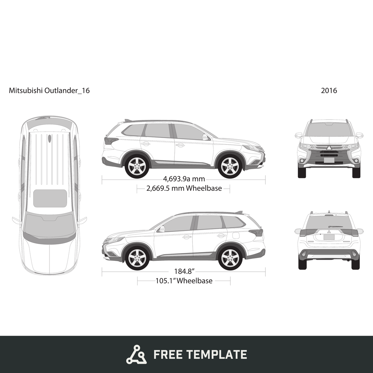 2016 Mitsubishi Outlander free vector vehicle wrap template - GravBase
