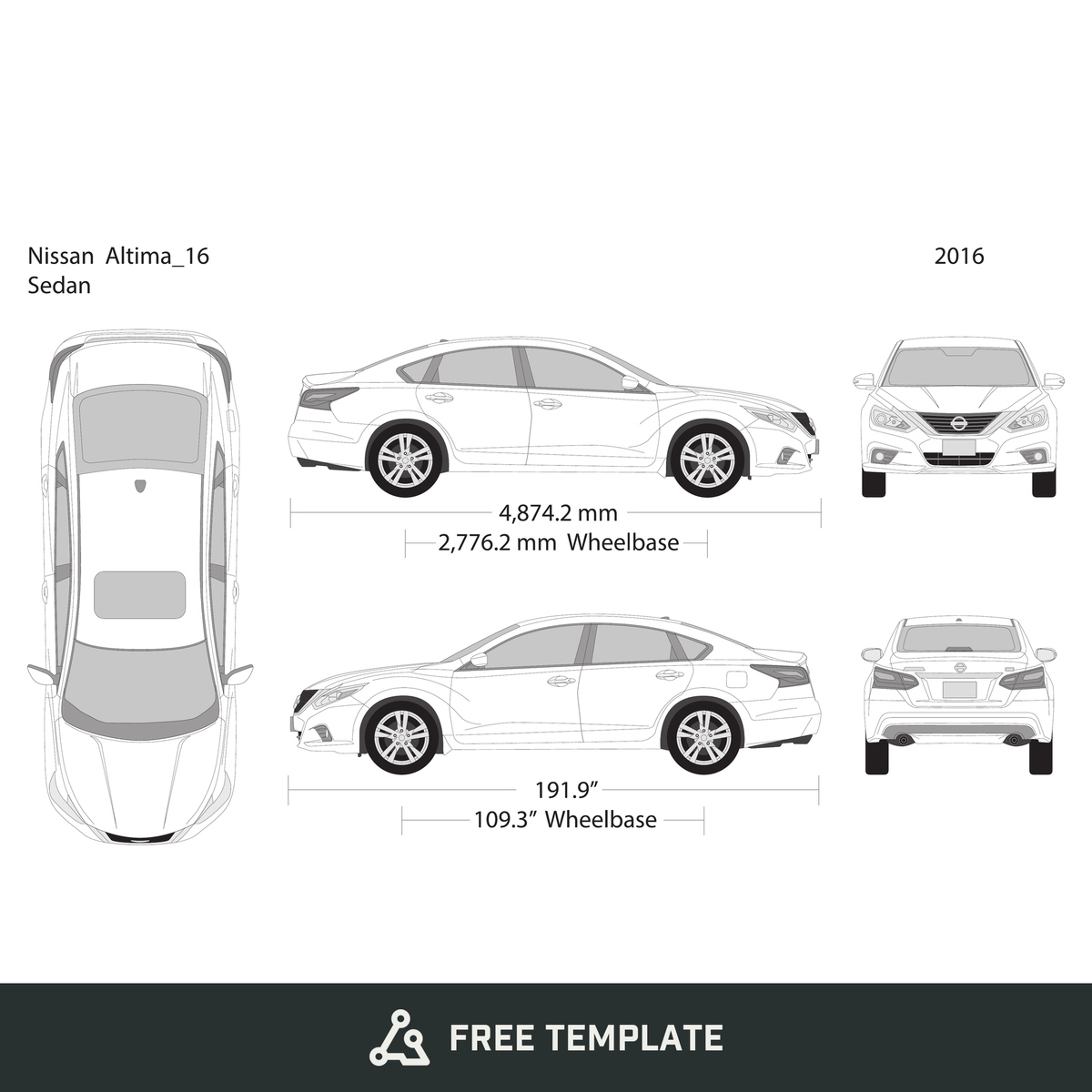 2016 Nissan Altima free vector vehicle wrap template - GravBase
