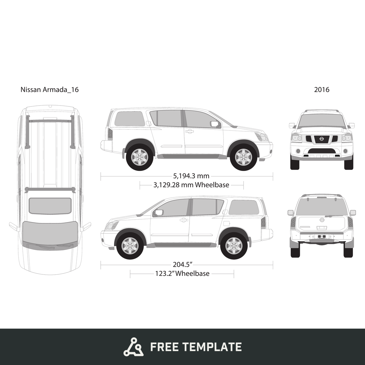 2016 Nissan Armada free vector vehicle wrap template - GravBase