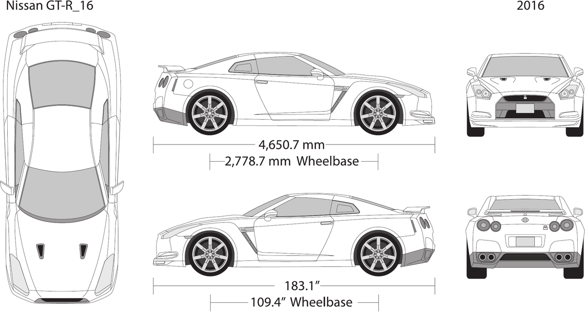 2016 Nissan GT-R vector wrap template, Design-Ready PDF - GravBase