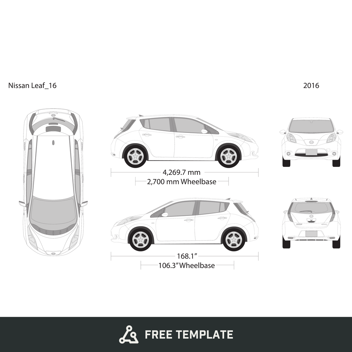 2016 Nissan Leaf free vector vehicle wrap template - GravBase