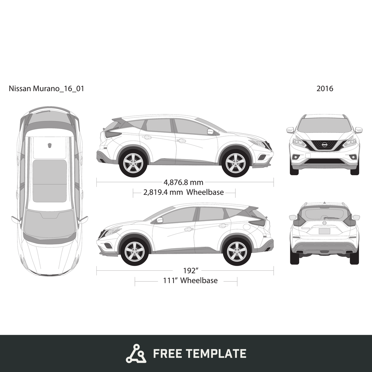 2016 Nissan Murano free vector vehicle wrap template - GravBase