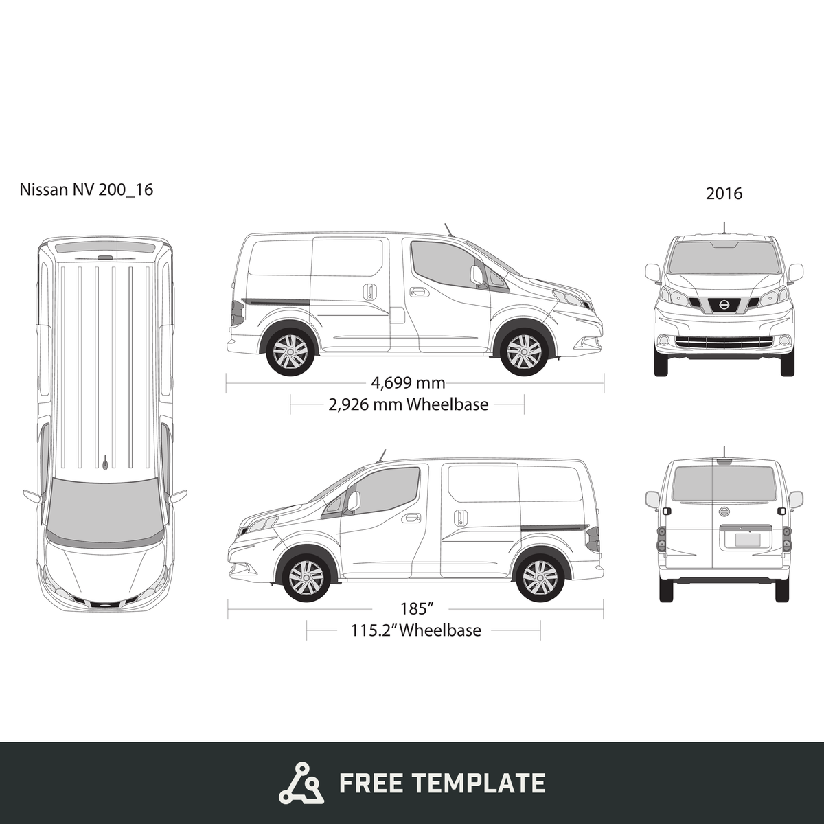 2016 Nissan NV 200 free vector vehicle wrap template - GravBase