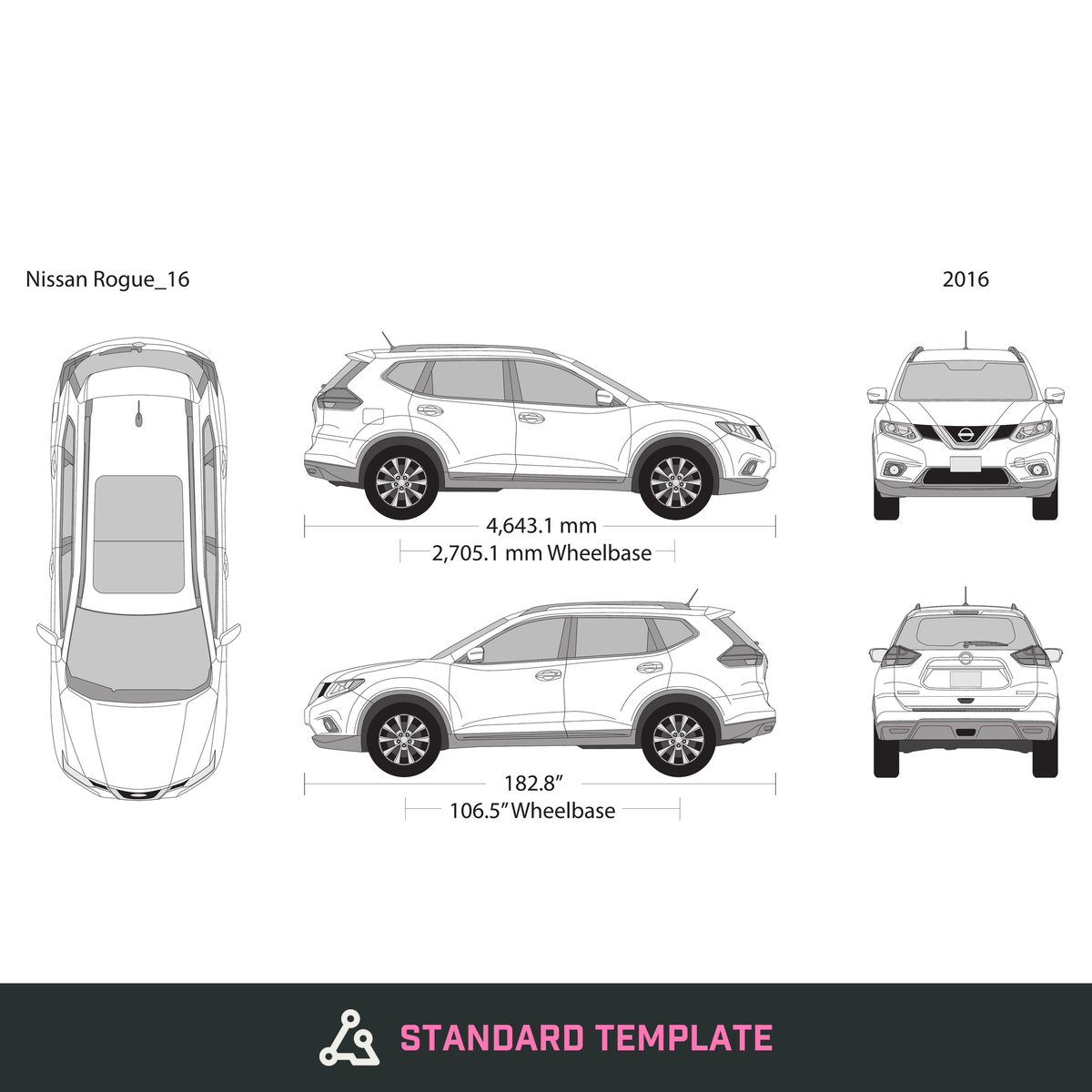 2016 Nissan Rogue vector wrap template, Design-Ready PDF - GravBase