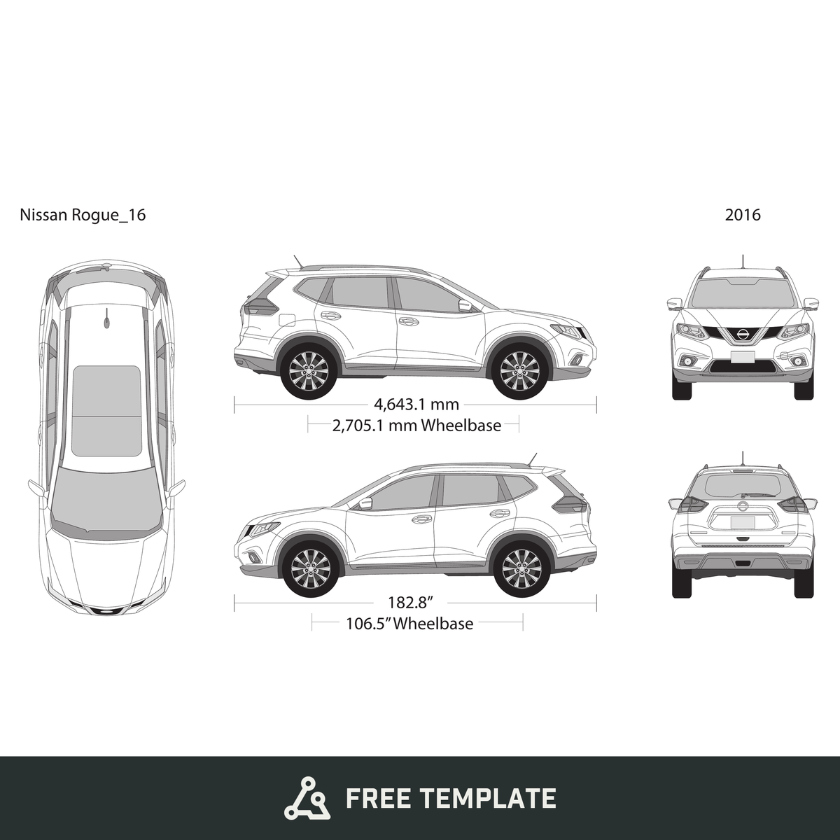 2016 Nissan Rogue free vector vehicle wrap template - GravBase