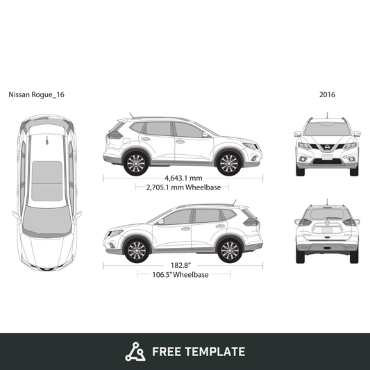 2016 Nissan Rogue free vector vehicle wrap template - GravBase