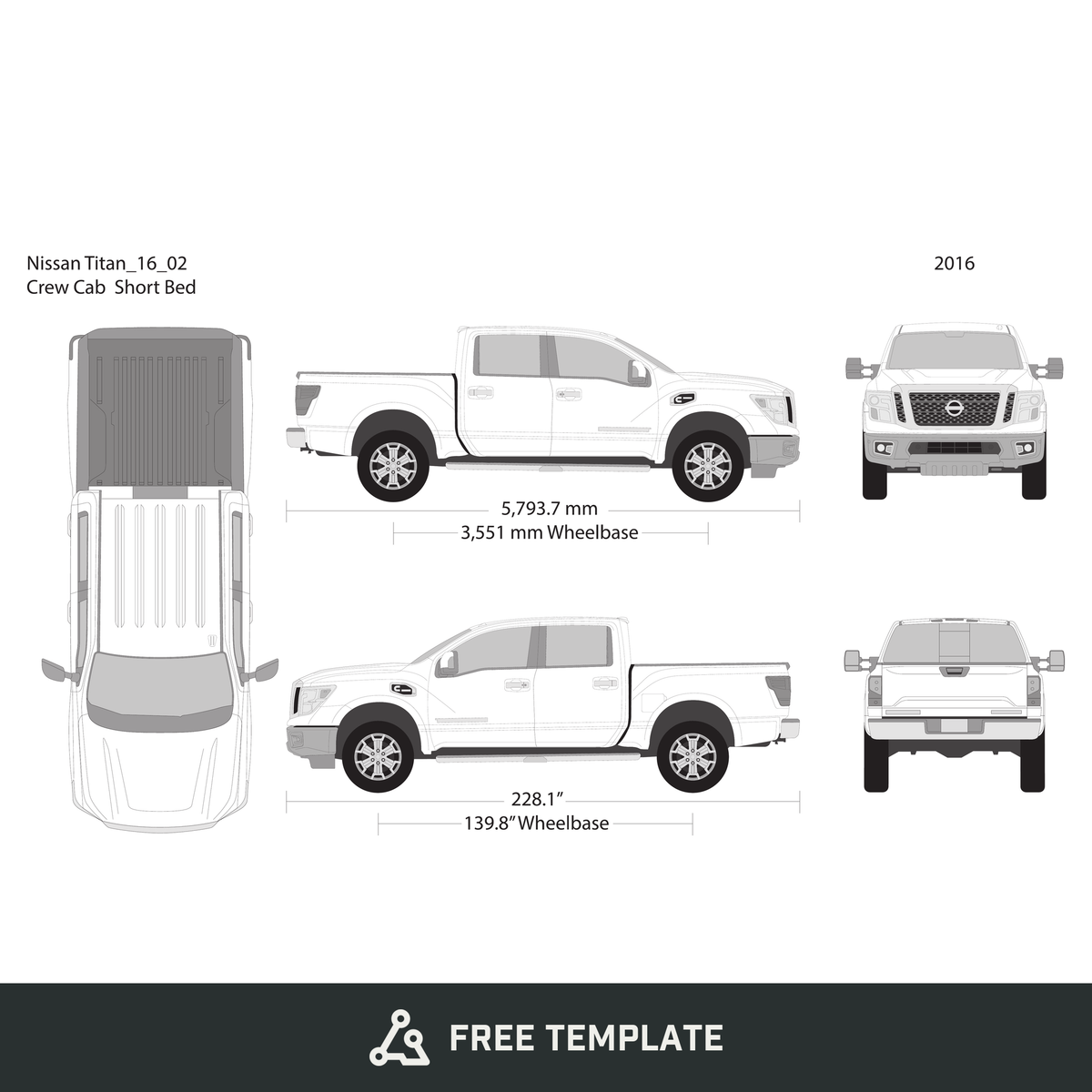 2016 Nissan Titan free vector vehicle wrap template - GravBase