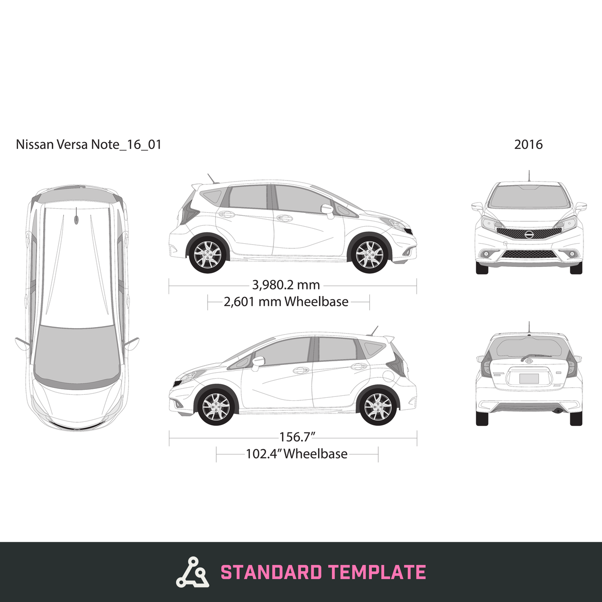 2016 Nissan Versa Note vector wrap template, Design-Ready PDF - GravBase