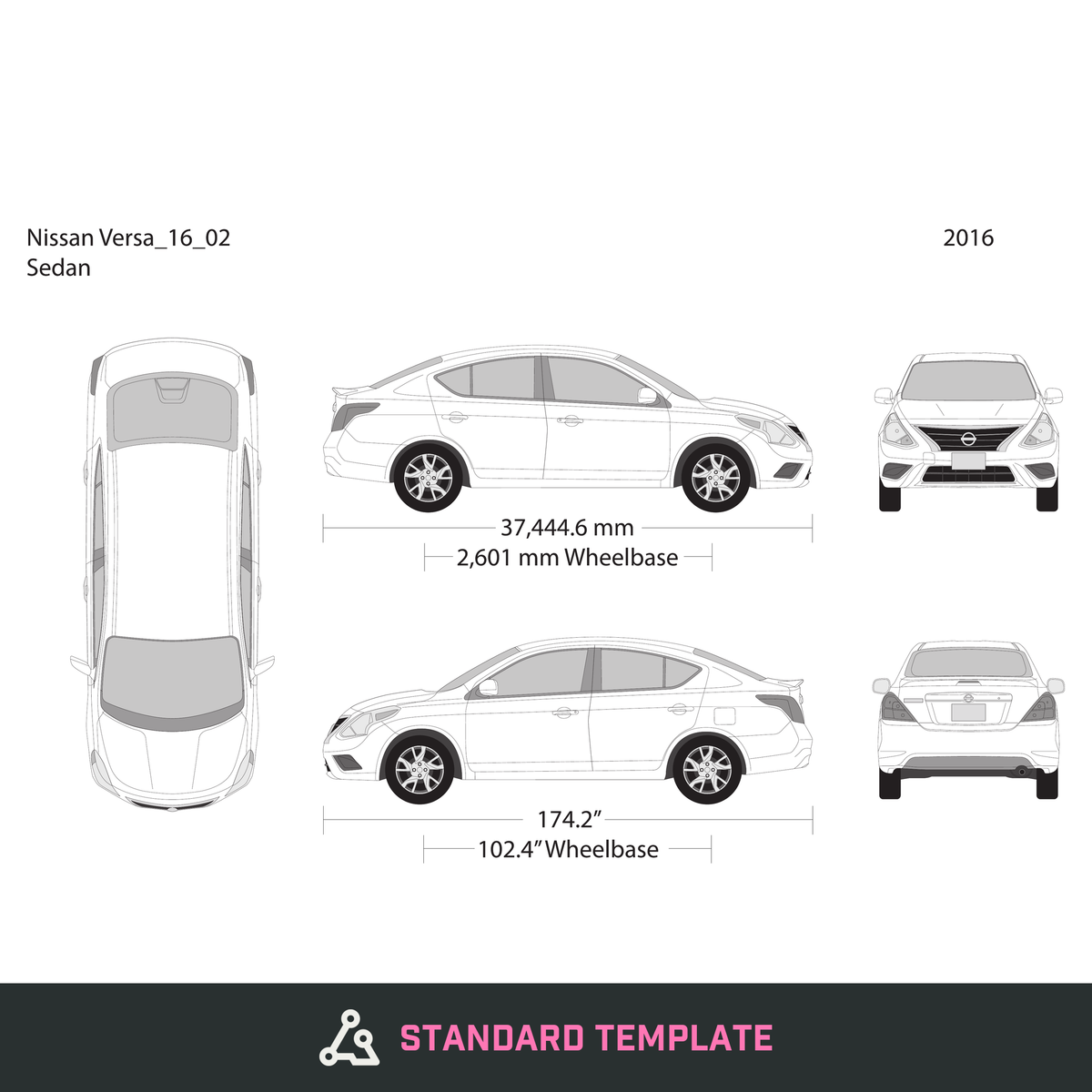 2016 Nissan Versa Sedan vector wrap template, Design-Ready PDF - GravBase