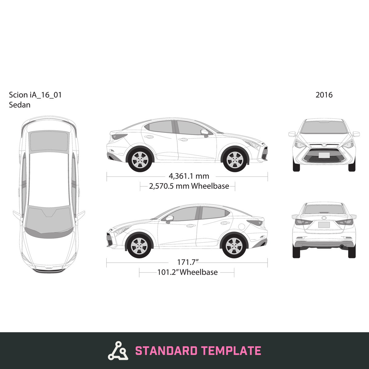 2016 Scion Ia vector wrap template, Design-Ready PDF - GravBase