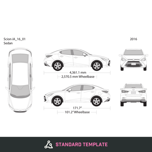2016 Scion Ia vector wrap template, Design-Ready PDF - GravBase