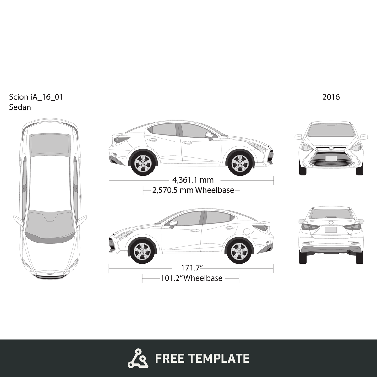 2016 Scion Ia free vector vehicle wrap template - GravBase