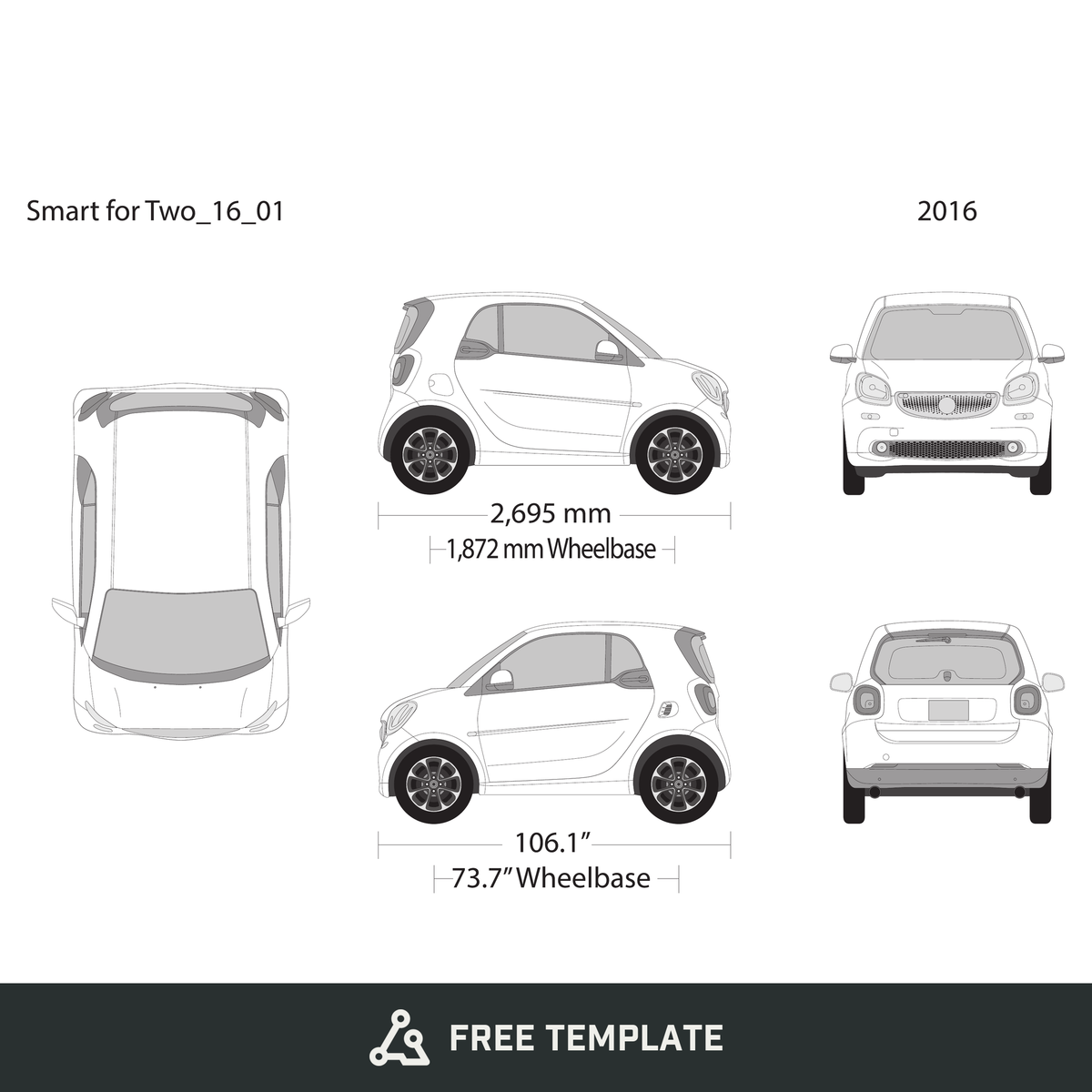 2016 Smart Fortwo free vector vehicle wrap template - GravBase