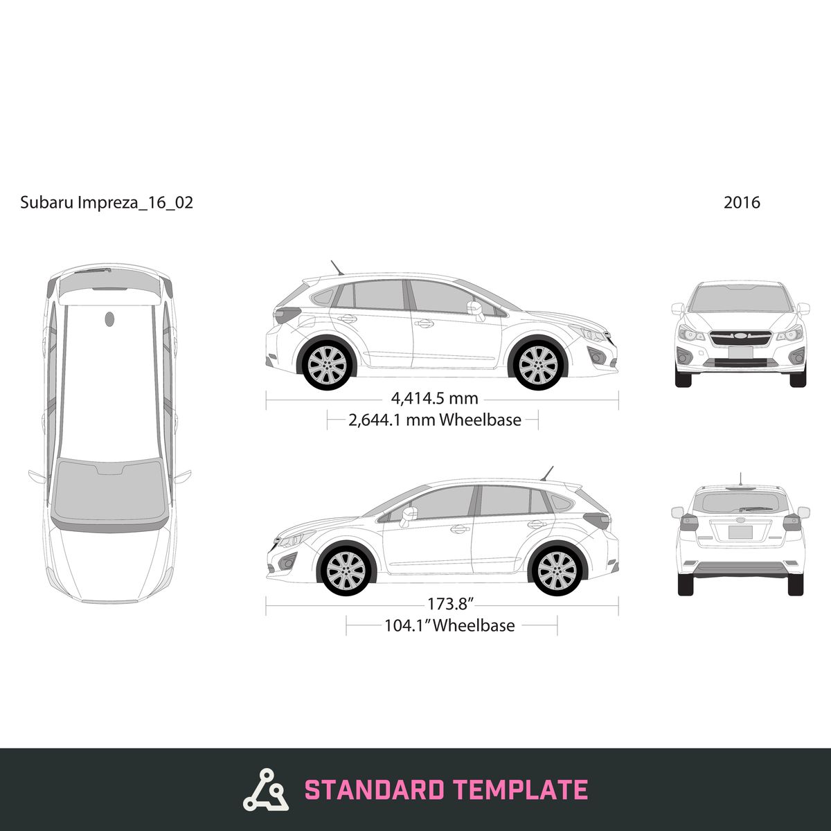 2016 Subaru Impreza vector wrap template, Design-Ready PDF - GravBase
