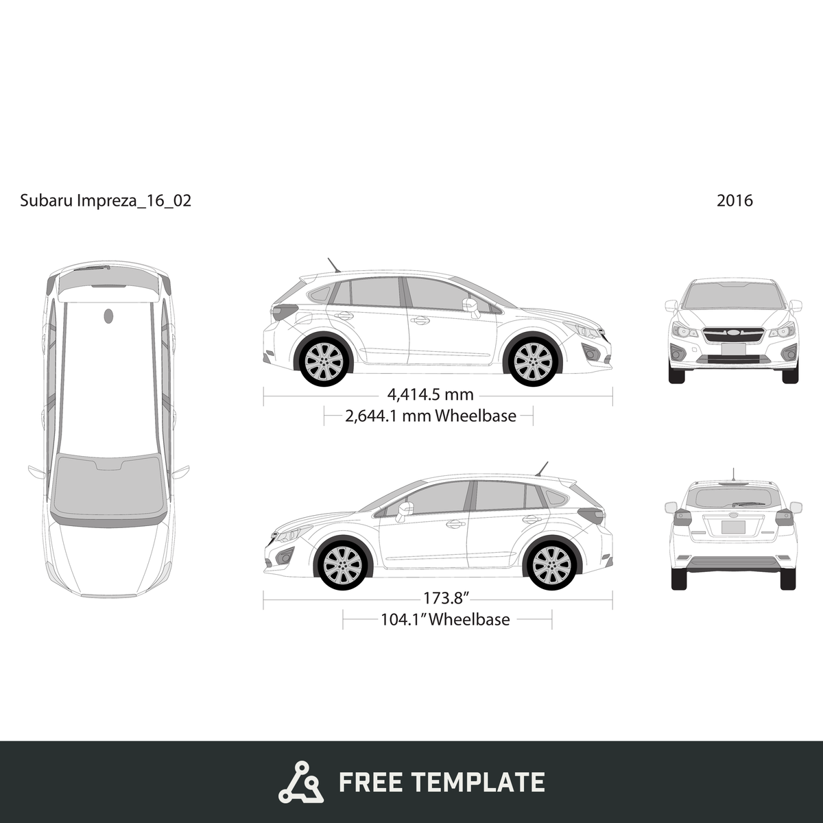 2016 Subaru Impreza free vector vehicle wrap template - GravBase