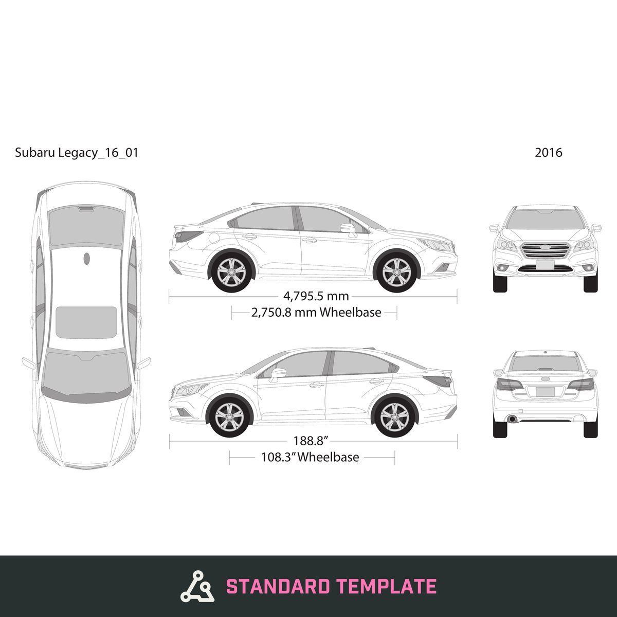 2016 Subaru Legacy vector wrap template, Design-Ready PDF - GravBase