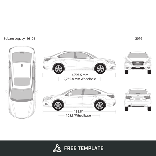 2016 Subaru Legacy free vector vehicle wrap template - GravBase