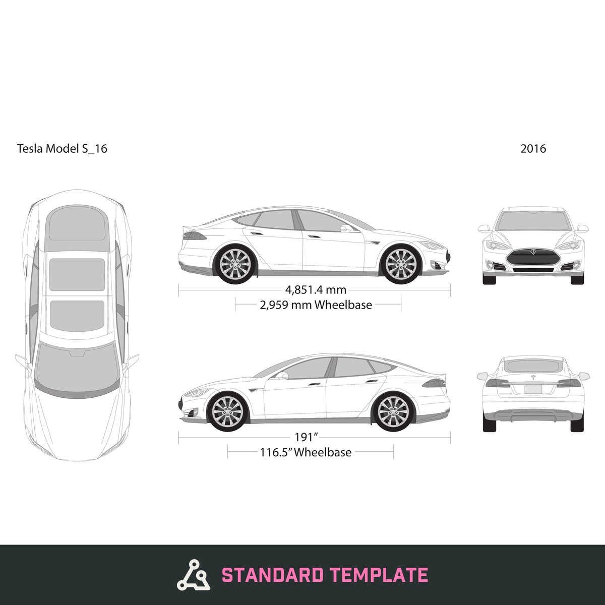 2016 Tesla Model S vector wrap template, Design-Ready PDF - GravBase