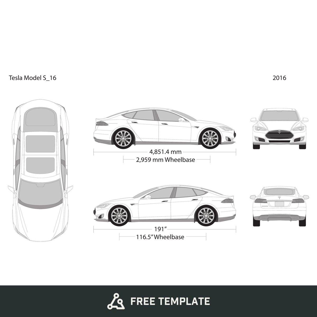 2016 Tesla Model S free vector vehicle wrap template - GravBase