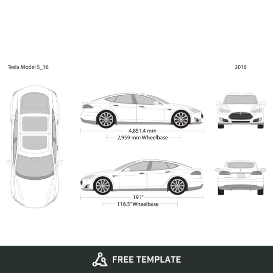 2016 Tesla Model S free vector vehicle wrap template - GravBase